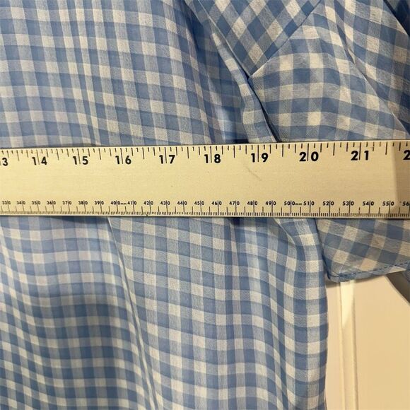 Liz Claiborne Blue Gingham Ruffle Sleeve Semi Sheer Blouse M V-Neck Semi Sheer - Picture 5 of 8